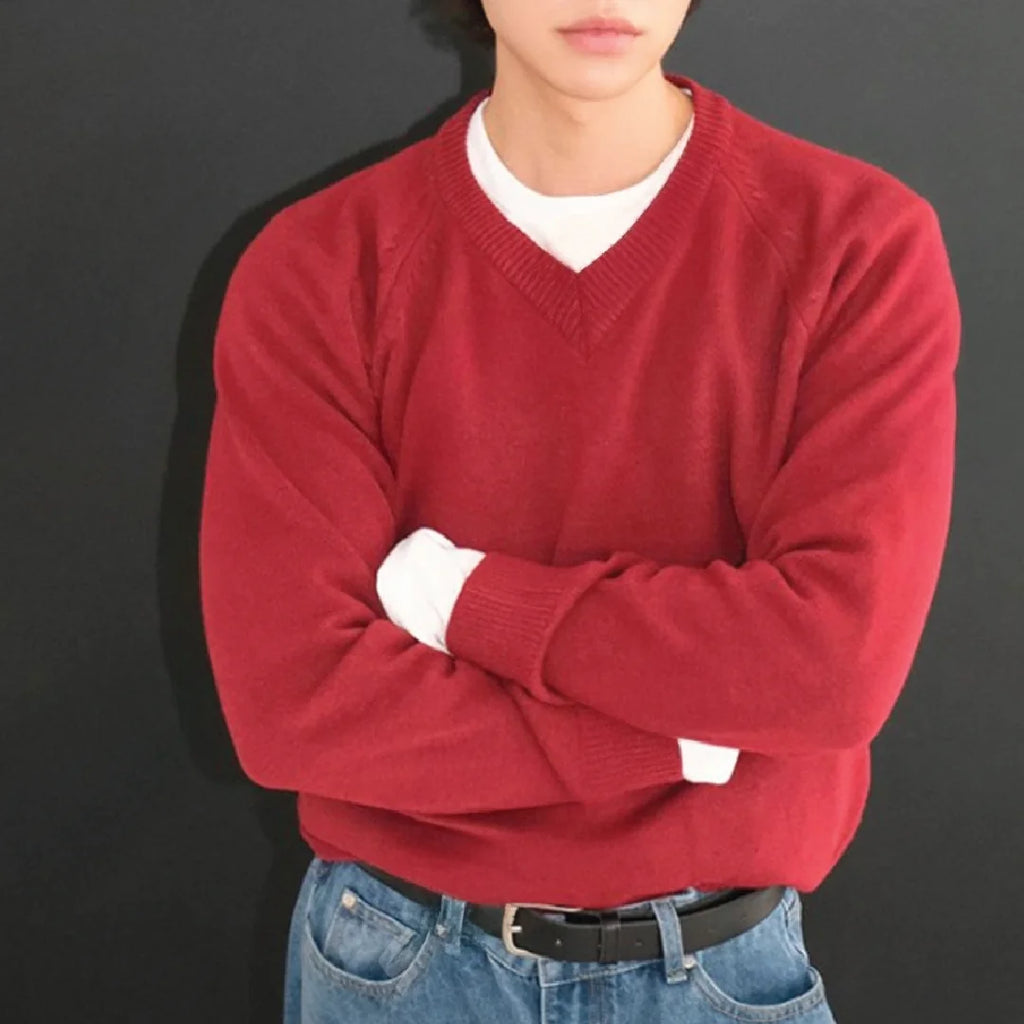 簡約V領针織上衣 Minimal V-Neck Knit Top - 圖 3