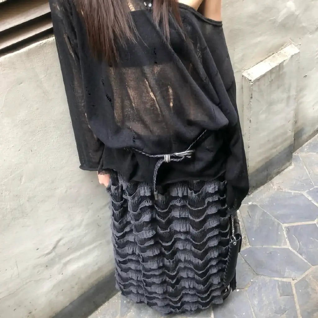波浪鏤空針織長裙 Wave-Tiered Knit Maxi Skirt