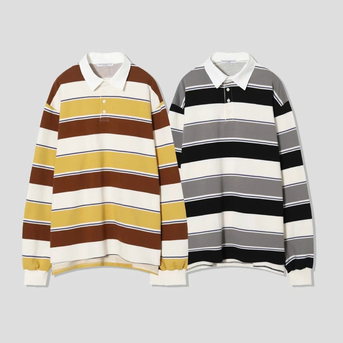 粗橫間條紋長袖 POLO 衛衣 Thick Striped Long Sleeve Polo Shirt - 圖 2
