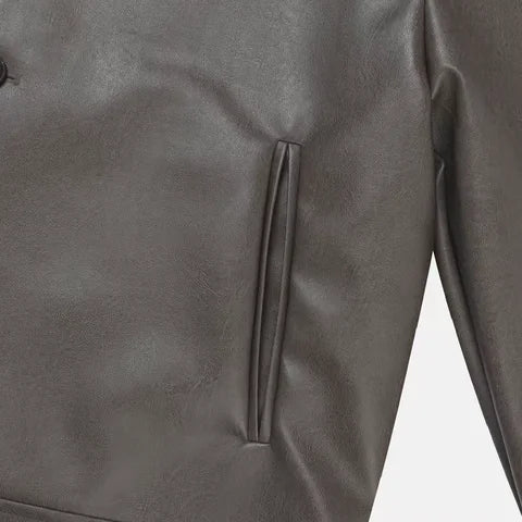 簡約皮質拉鍊外套 Minimal Leather Zip Jacket