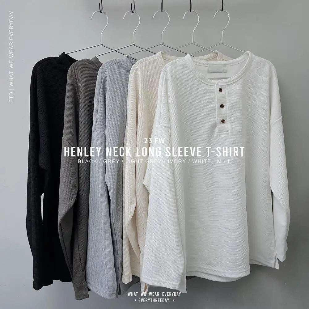 亨利領長袖T恤 Henley Neck Long Sleeve T-shirt