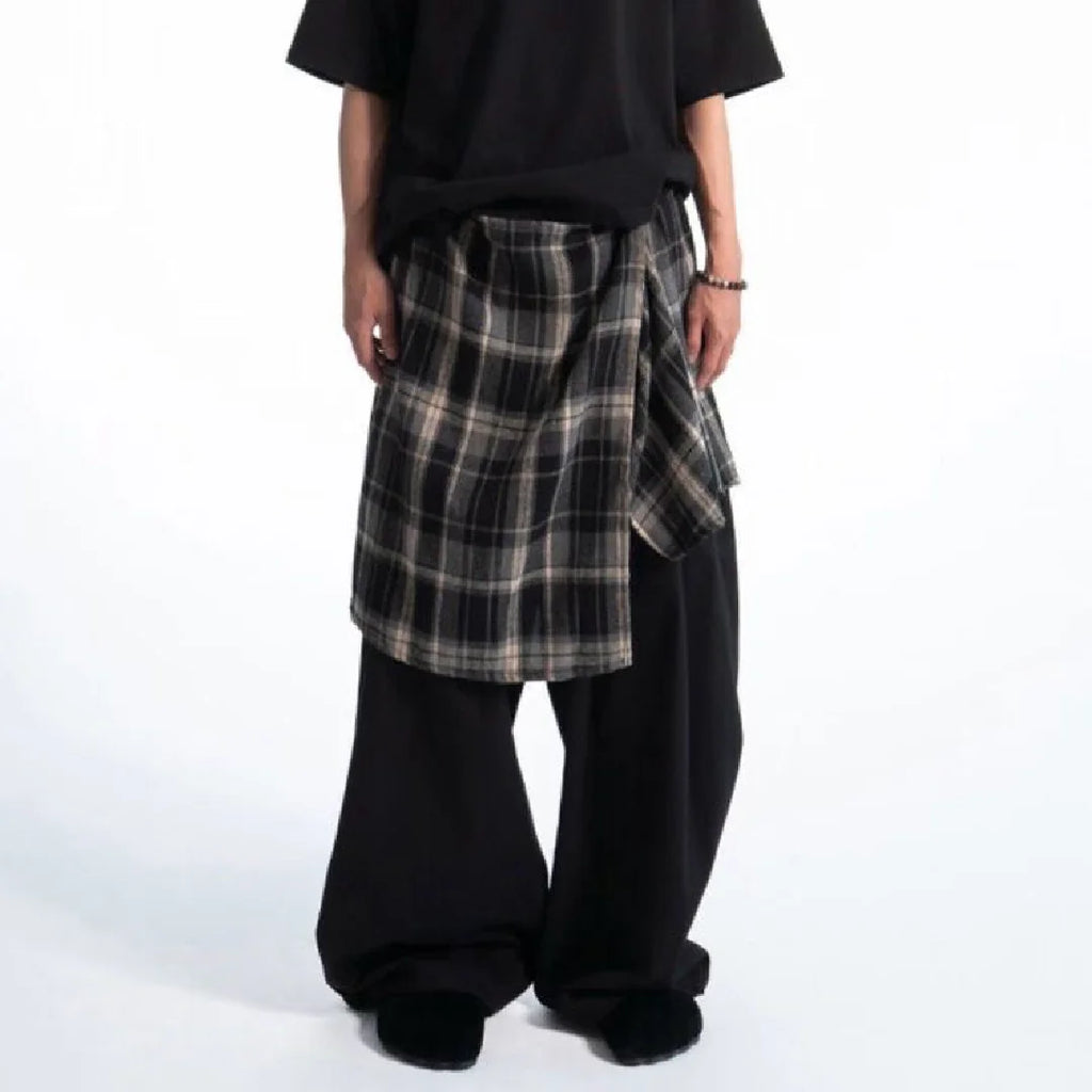 格仔拼布闊腳褲 Plaid Patchwork Wide-Leg Pants - 圖 2