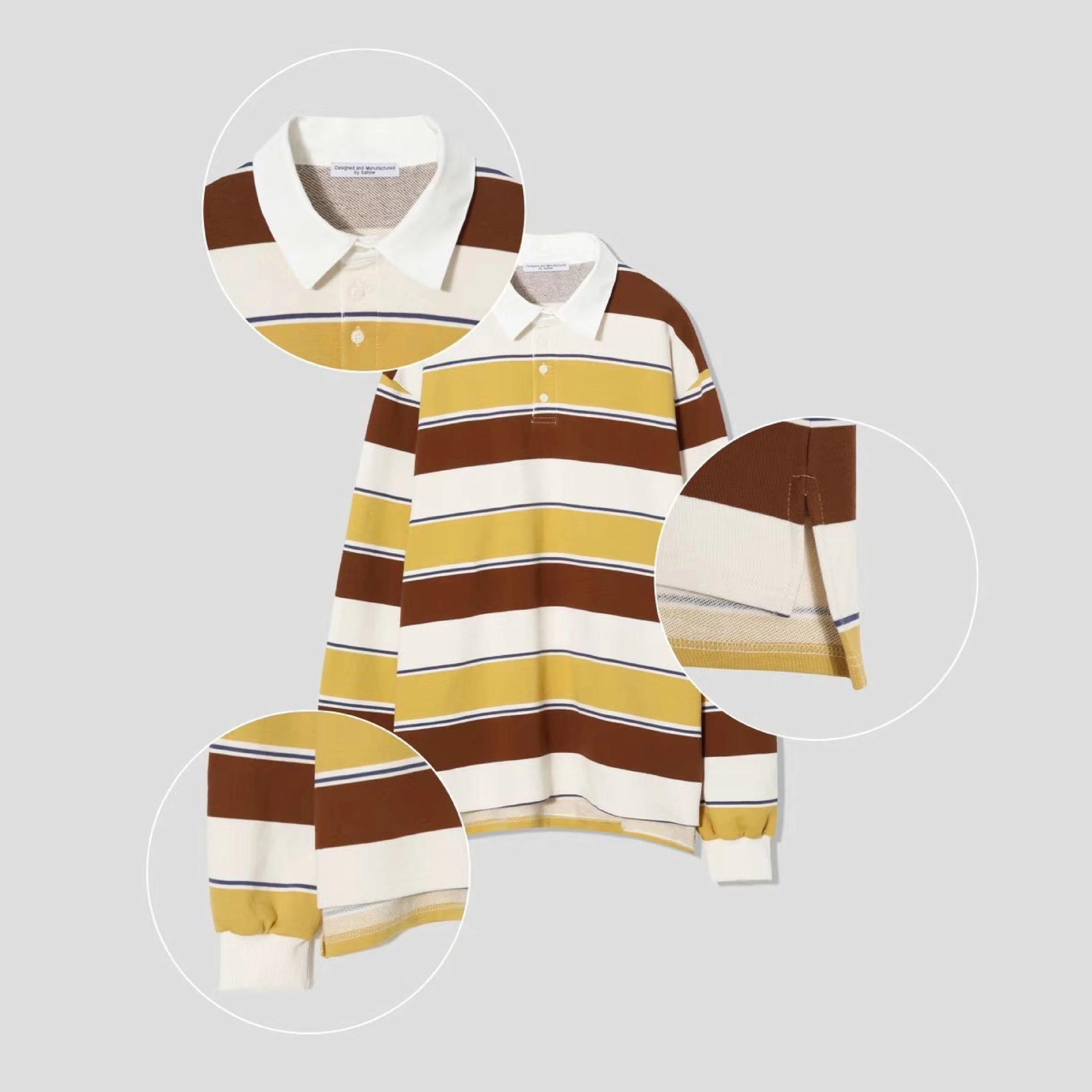 粗橫間條紋長袖 POLO 衛衣 Thick Striped Long Sleeve Polo Shirt - 圖 1