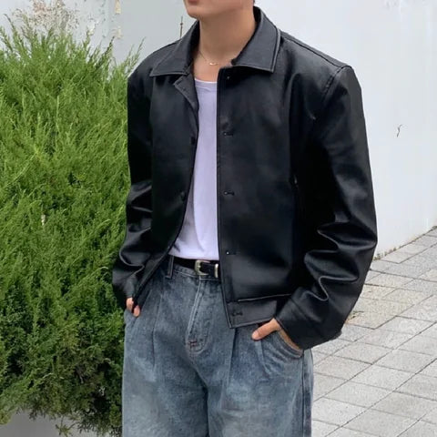 簡約皮質拉鍊外套 Minimal Leather Zip Jacket