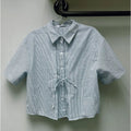 藍白間條綁結短身恤衫 Blue and White Striped Knotted Cropped Shirt