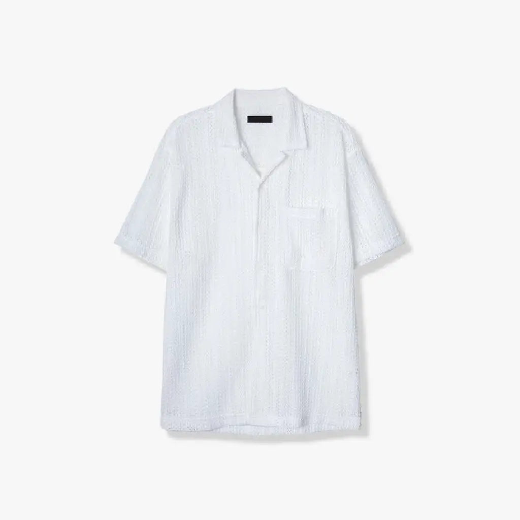 鏤空編織短袖襟衫 Open-Knit Mesh Short Sleeve Shirt