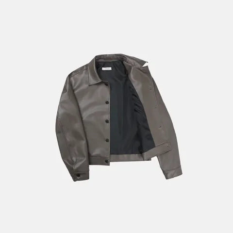 簡約皮質拉鍊外套 Minimal Leather Zip Jacket