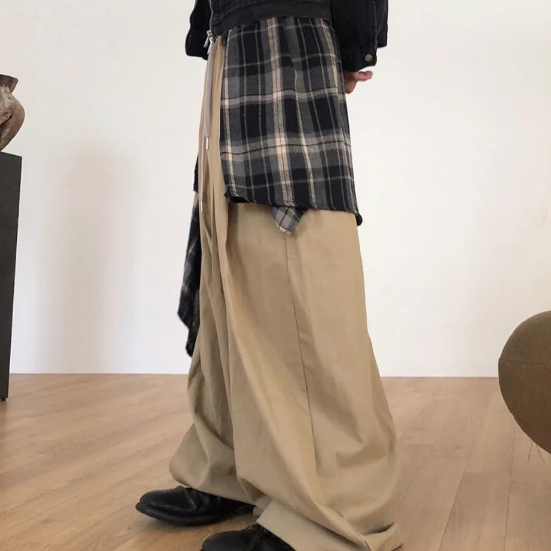 格仔拼布闊腳褲 Plaid Patchwork Wide-Leg Pants - 圖 4