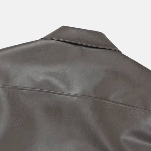 簡約皮質拉鍊外套 Minimal Leather Zip Jacket