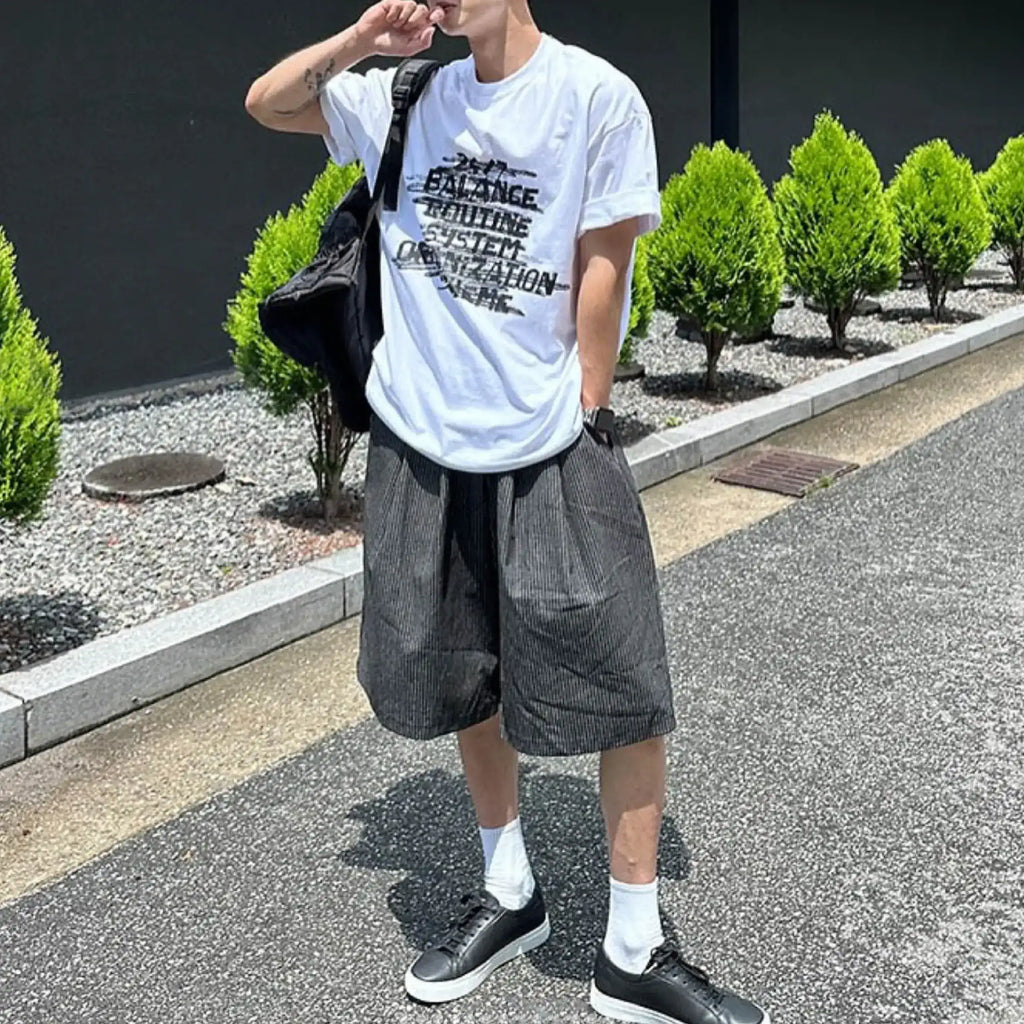 直紋牛仔五分褲 Striped Denim Shorts - 圖 2
