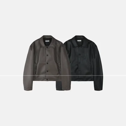 簡約皮質拉鍊外套 Minimal Leather Zip Jacket